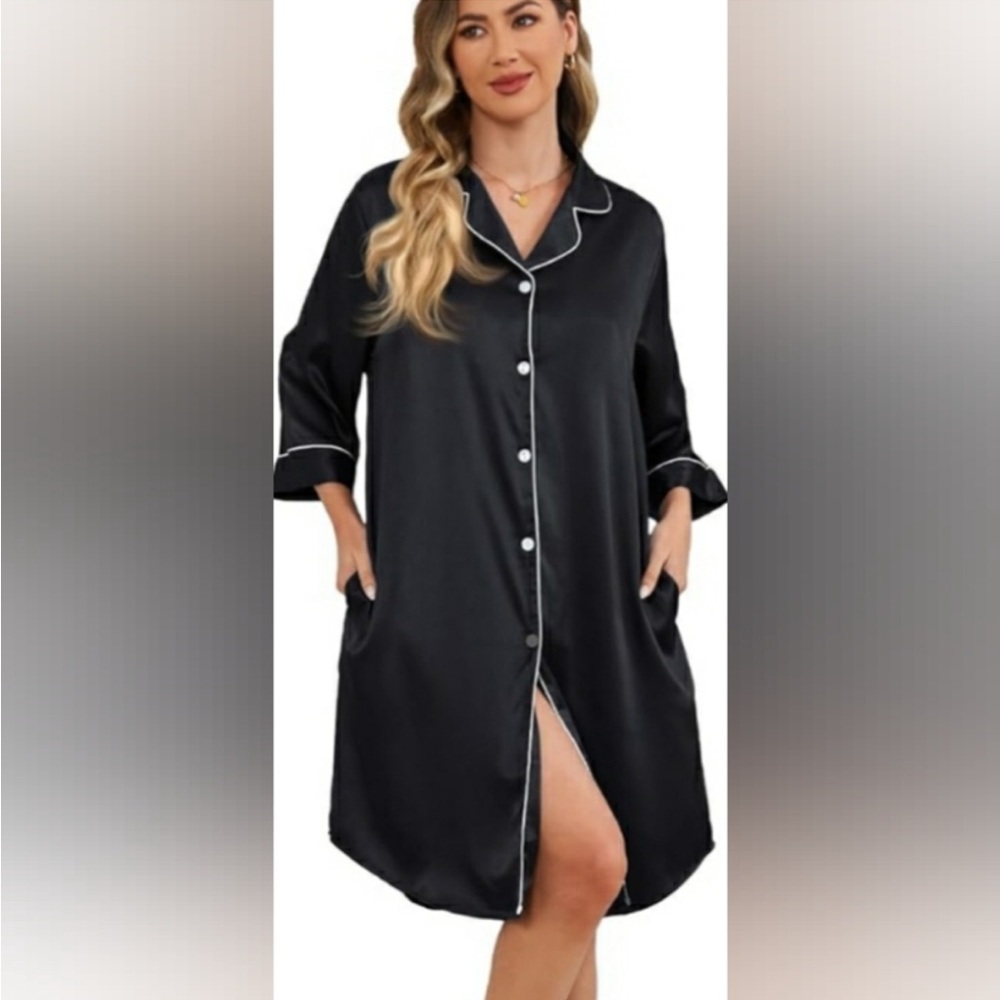 City Chic black satin sleep shirt M 18